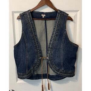 Reba Women's Denim Western Studded Front Tie Vest Cowgirl Size XL